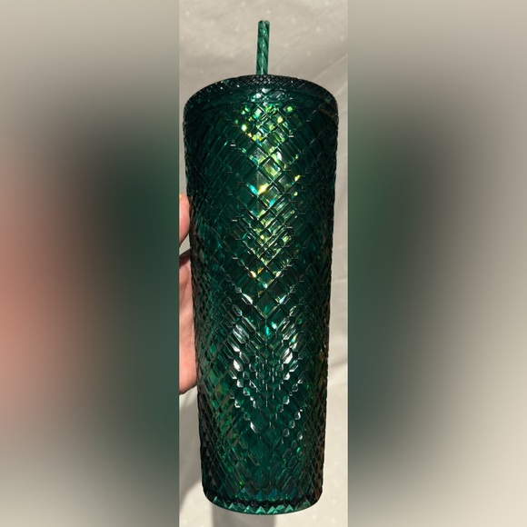 NWOT Starbucks Holiday Green Diamond Jeweled Studded Grid Tumbler Venti Cup - Picture 4 of 12